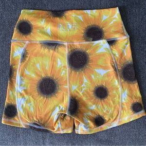 Fleo Sunflower Print Athletic Shorts - Yellow, Brown